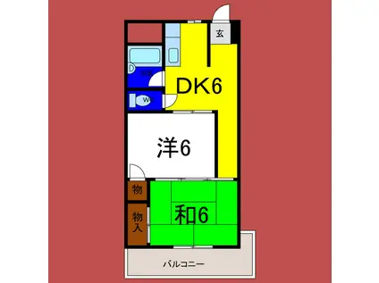 フクポンファミリーマンション(2DK/5階)の間取り写真