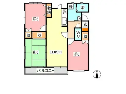 アサヒコーポII B棟(3LDK/1階)の間取り写真