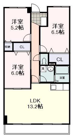 サウスロード草薙(3LDK/4階)の間取り写真