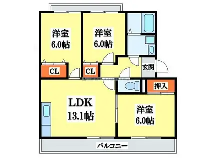 ランデックス弐番館(3LDK/3階)の間取り写真