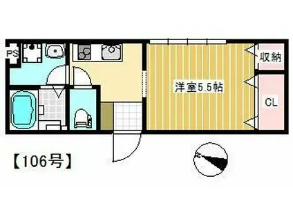 ブロッサム昭和町(1K/1階)の間取り写真
