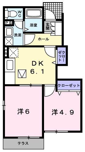 ベルミニヨンA(2DK/1階)の間取り写真