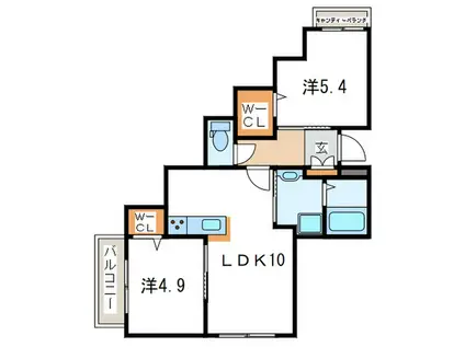 PEER荏田北(2LDK/3階)の間取り写真