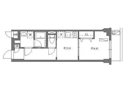 ワーフときわ台(1K/4階)の間取り写真