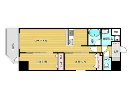 リファレンスリバービュー室見(2LDK/5階)の間取り写真