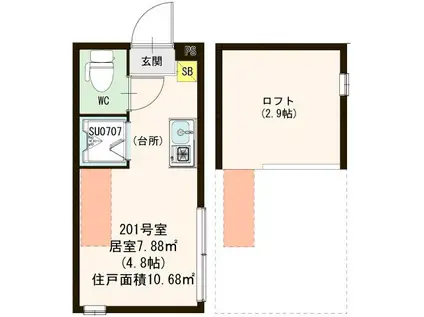 セントラルテラス町屋(ワンルーム/2階)の間取り写真