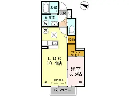 ビジュアムール A棟(1LDK/1階)の間取り写真