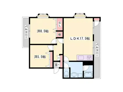 エメラルドマンション北平野 301号(2LDK/3階)の間取り写真