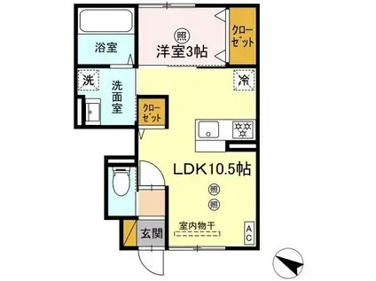 クレスト千波(1LDK/1階)の間取り写真