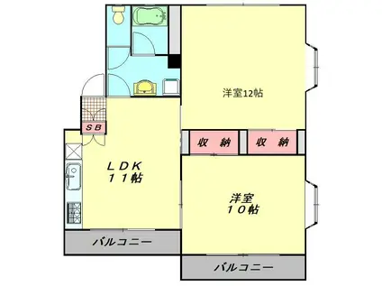 ベルデS(2LDK/1階)の間取り写真