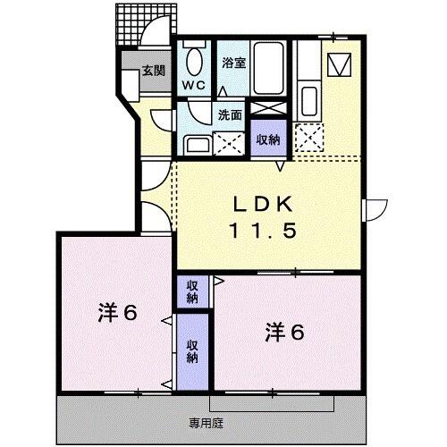 カーサエスト内原(2LDK/1階)の間取り写真