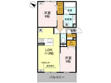 リヴェール京都桂(2LDK/3階)の間取り写真