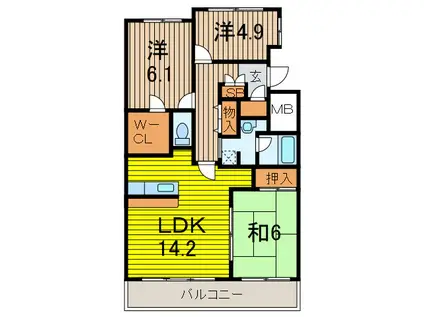 フォレストコート(3LDK/2階)の間取り写真