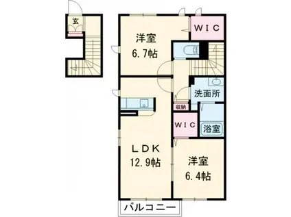 アレイナガーデンA(2LDK/2階)の間取り写真