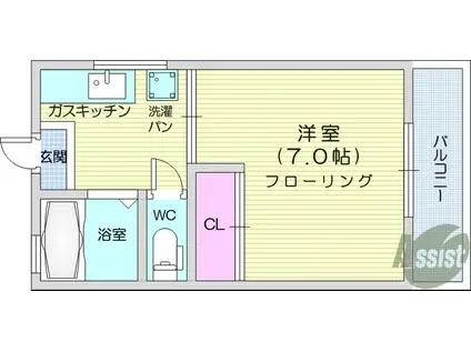 国見パーソナルⅡ(1K/2階)の間取り写真