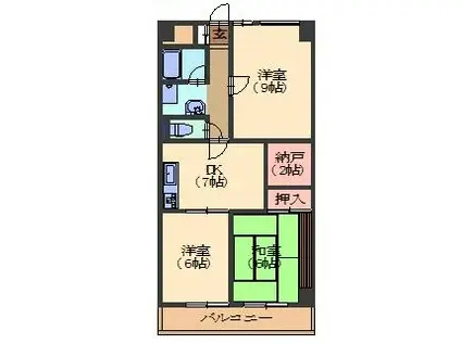 イナガキマンション(3DK/6階)の間取り写真