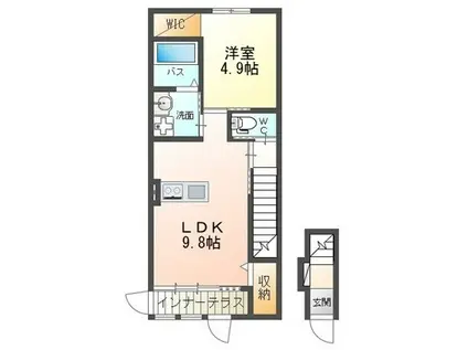 ベルフルールC棟(1LDK/2階)の間取り写真