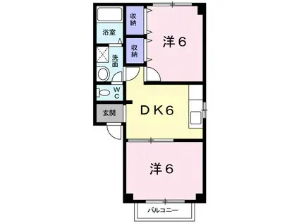 ヴィルフォーレII(2DK/1階)の間取り写真