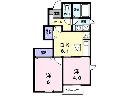 ブルースカイV(2DK/1階)の間取り写真