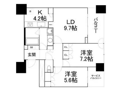 ザ・梅田タワー(2LDK/22階)の間取り写真