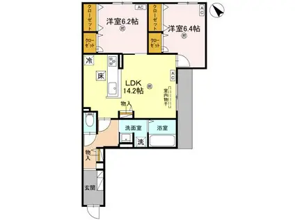 パノフグランデ(2LDK/1階)の間取り写真