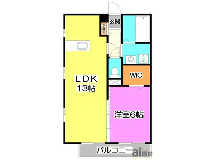 ヴィルヌーブ(1LDK/2階)の間取り写真