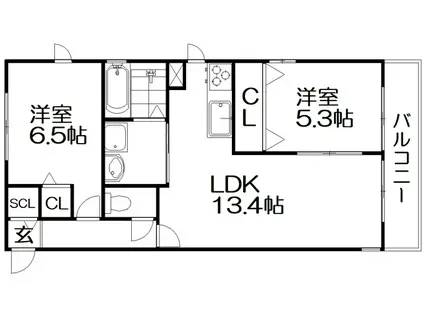 プランドール(2LDK/1階)の間取り写真