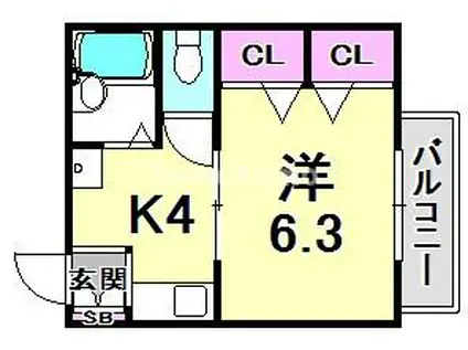 LA TERRE ラ・テール(1K/2階)の間取り写真