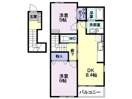 ベルク プラッツC(2DK/2階)の間取り写真