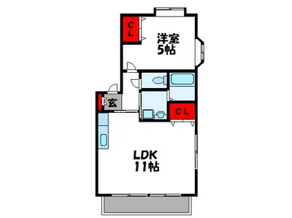 ルートピア古賀(1LDK/2階)の間取り写真