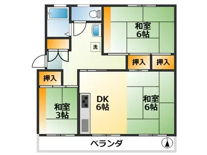 新多聞第2(3DK/5階)の間取り写真
