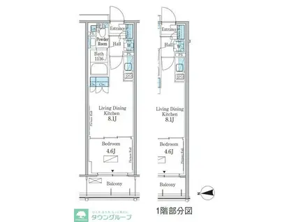 パークアクシス新宿百人町(1LDK/1階)の間取り写真