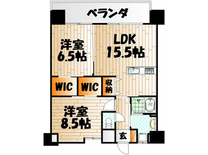 アクシオ北九州(2LDK/14階)の間取り写真