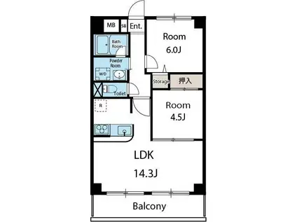 ルートホワイトII(2LDK/2階)の間取り写真