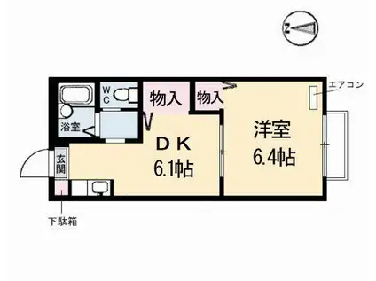 ペーシュ・イゾウC棟(1DK/1階)の間取り写真