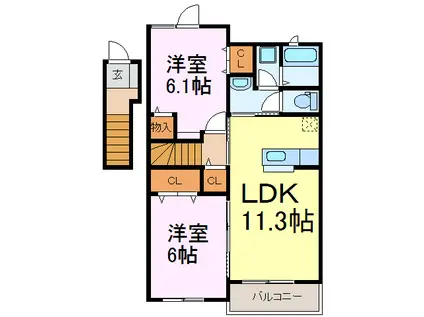 ソラーナI(2LDK/2階)の間取り写真