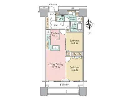 富久クロスコンフォートタワー(2LDK/13階)の間取り写真