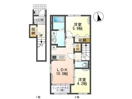 小信中島郷西アパート(2LDK/2階)の間取り写真