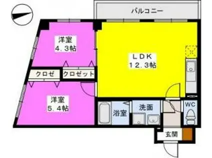 HOビル(2LDK/3階)の間取り写真