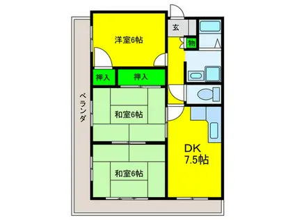 青い鳥ハイツ(3DK/4階)の間取り写真
