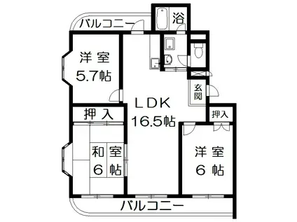 サンシャトゥー(3LDK/4階)の間取り写真
