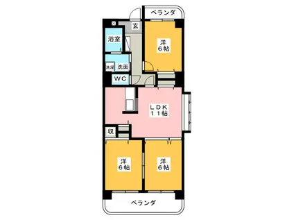 マンションピースフル(3LDK/6階)の間取り写真