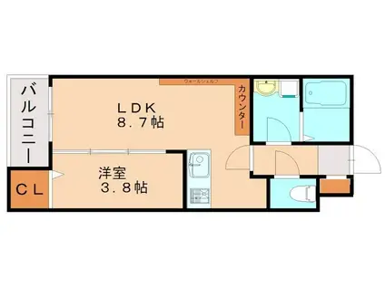プレステージ箱崎(1LDK/1階)の間取り写真