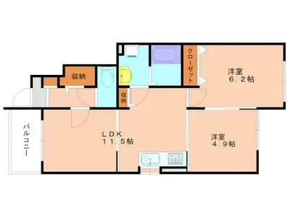 ヒルズ宮司I(2LDK/1階)の間取り写真