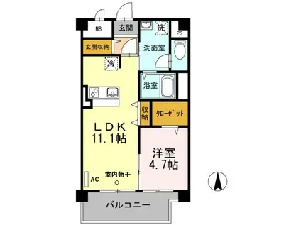 佐賀県佐賀市 7階建 築11年(1LDK/6階)の間取り写真