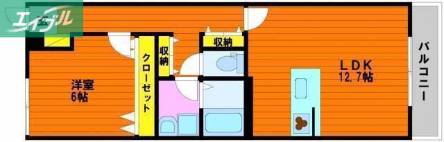 アルカンジュ高柳西町(1LDK/2階)の間取り写真