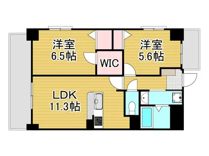 ニューシャイン戸畑(2LDK/3階)の間取り写真