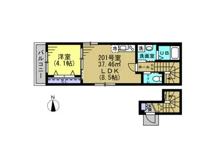 AJ北越谷(1LDK/2階)の間取り写真