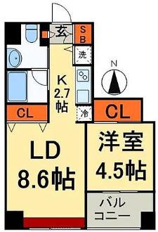 ビーロット新御徒町レジデンス(1LDK/10階)の間取り写真