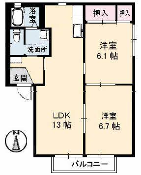 カーサ虹ヶ丘(2LDK/2階)の間取り写真
